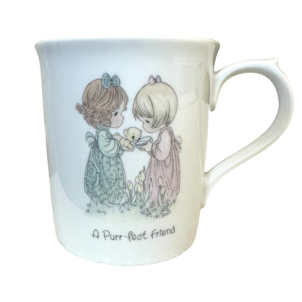VTG Precious Moments A Purrfect Friend Mug Enesco Ceramic Coffee Cup Kitten 80s